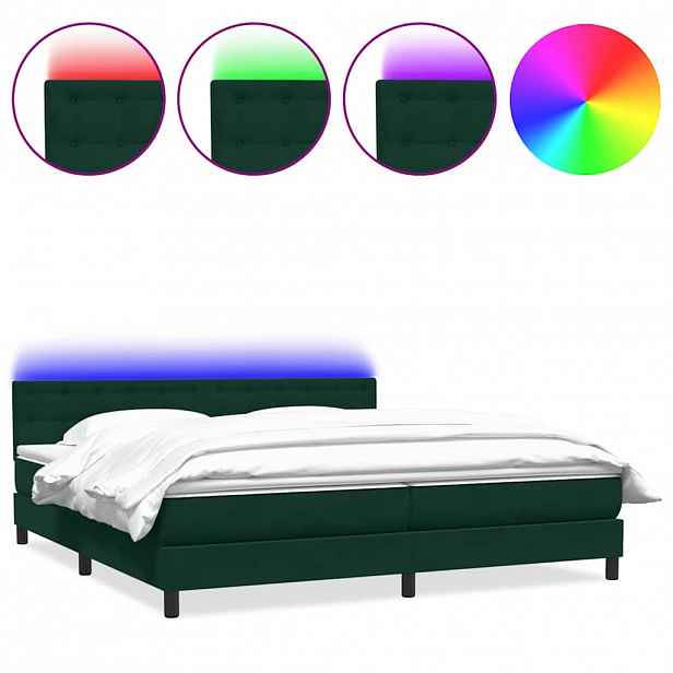 vidaXL Box spring postel s matrací a LED tmavě zelená 180x220 cm samet