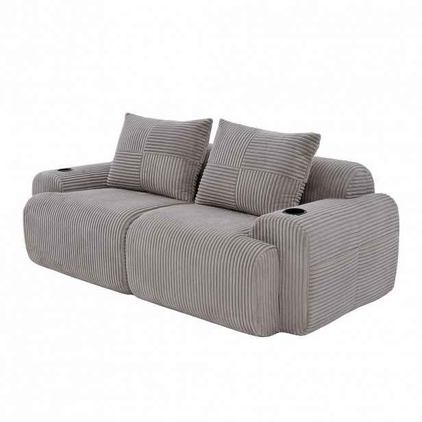 Modfu MODULÁRNÍ pohovka z manšestru 200x99x80 cm světle šedá s držákem na nápoje a boční kapsou, 2místná