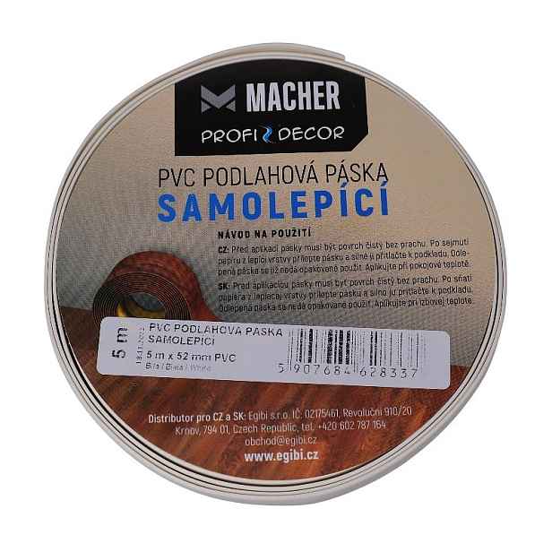 PVC podlahová páska SAMOLEPÍCÍ bílá, délka: 15 m, bílá, Macher