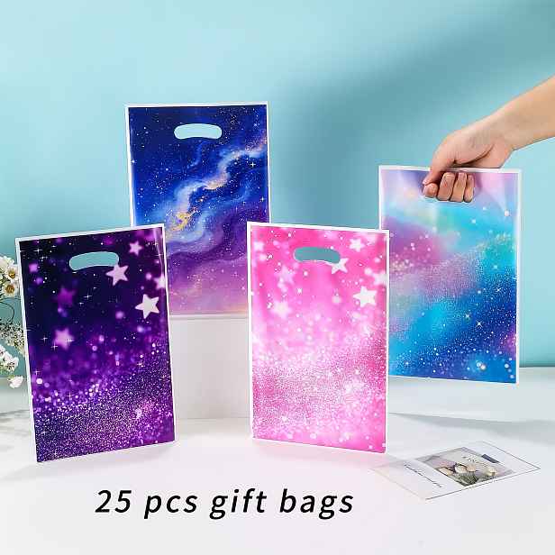 TEMU Dárek pro ni/jeho 10-25-50 Barevné Galaxy dárkové tašky, malé plastové obalové tašky o rozměrech 25*16,5 cm, gradientní barevné dárkové balicí