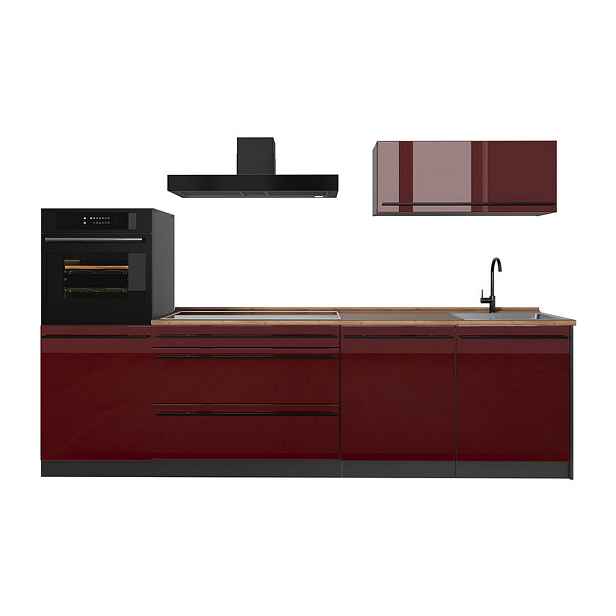 Vicco KUCHYŇSKÝ KOUT R-Line, Červená vysoký lesk/Antracit, 280 cm pracovná doska Dub Goldkraft