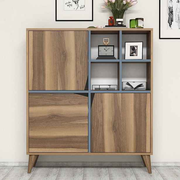 Víceúčelová skříňka Pulse - Walnut, Blue