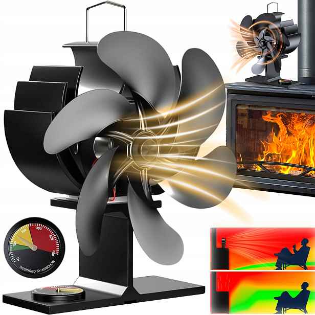Termoelektrický Krbový Ventilátor Napájený Teplem Bez Proudu, Černý