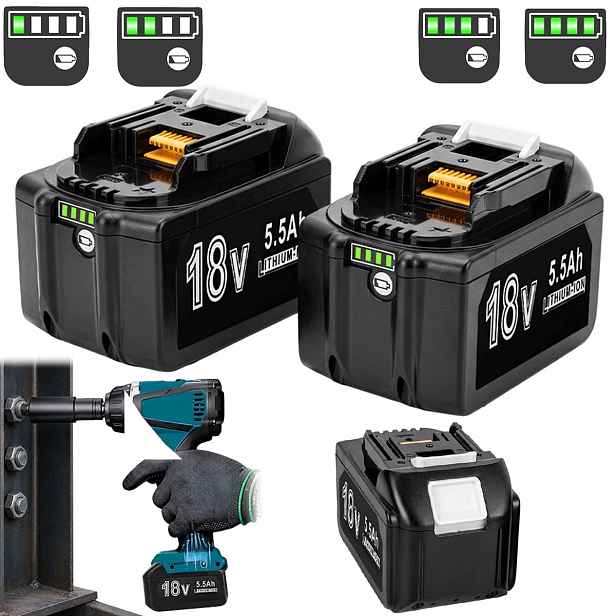 Akumulátor Náhradní 18v 5500mah Bedee s Led pro šroubovák 2 kusy