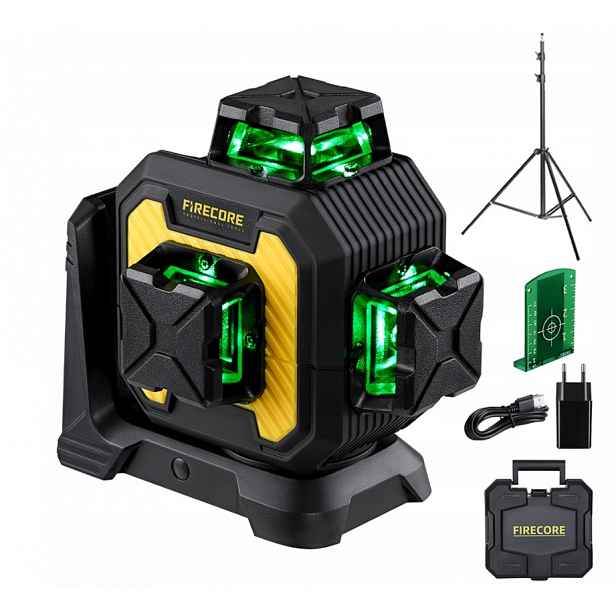 Křížový Laser 3D 12 Linií Firecore F93 Zelený Paprsek Kufr Stativ