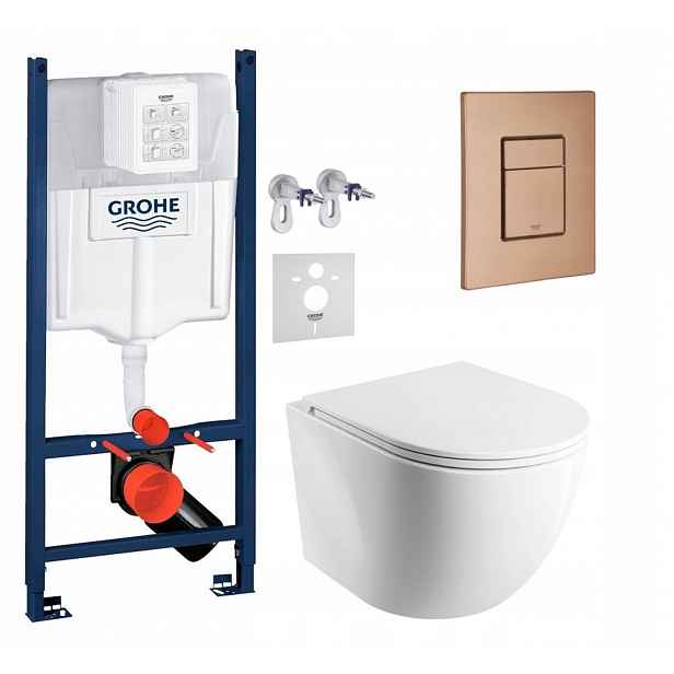 Sada Wc Rám Grohe Rapid s mísou Mwbp tlačítko kartáčovaná měď