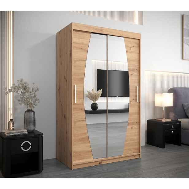 Šatní skříň se zrcadly DARINA - šířka 120 cm, dub artisan