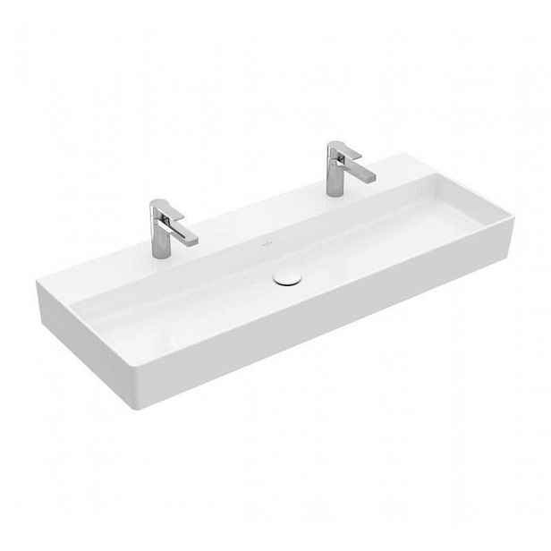 Villeroy & Boch Memento 2.0 - Dvojumyvadlo 120x47 cm, bez přepadu, 2 otvory pro baterii, alpská bílá 4A22C101