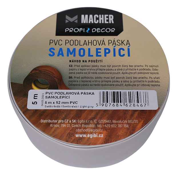 PVC podlahová páska SAMOLEPÍCÍ světle šedá, délka: 15 m, šedá, Macher