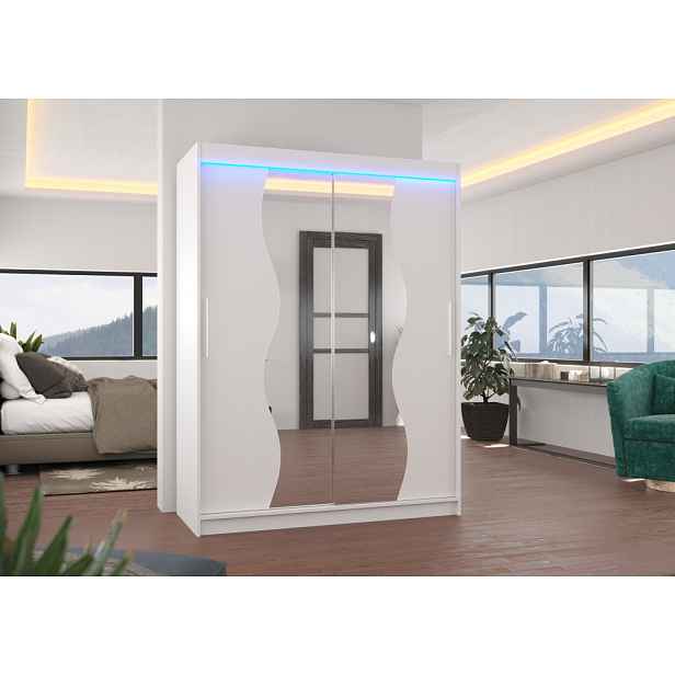 Skříň se zrcadlem a LED osvětlením 150 cm TAFLA - bílá