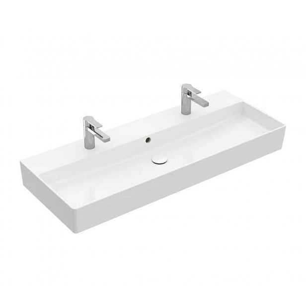 Villeroy & Boch Memento 2.0 - Dvojumyvadlo 120x47 cm, s přepadem, 2 otvory pro baterii, alpská bílá 4A22C401