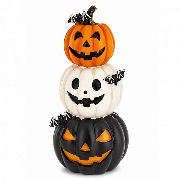Dekorace Dýně S Netopýry Halloween 40 cm Bílá Černá Dýně Figurka