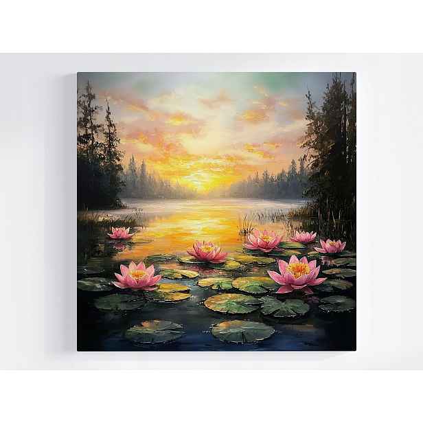 Obraz Na Plátně Canvas Krajina Pohled Na Léto Slunce Jezero Lotos Lilia 50x50