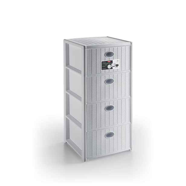 STEFANPLAST Úložný plastový regál Elegance, 4 zásuvky, bílý