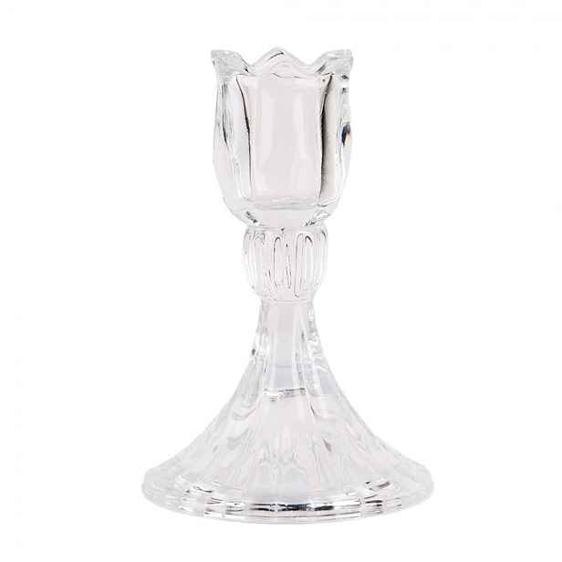 Transparentní skleněný svícen na úzkou svíčku ve tvaru tulipánu - Ø 8*12 cm Clayre & Eef