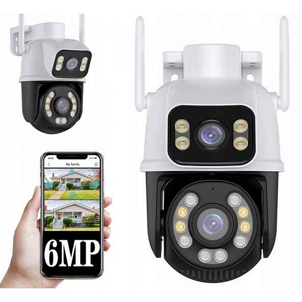 Venkovní Kamera s dvěma objektivy Otočná Ip Dual Ultra 6Mpix Wifi 4xZOOM Ir