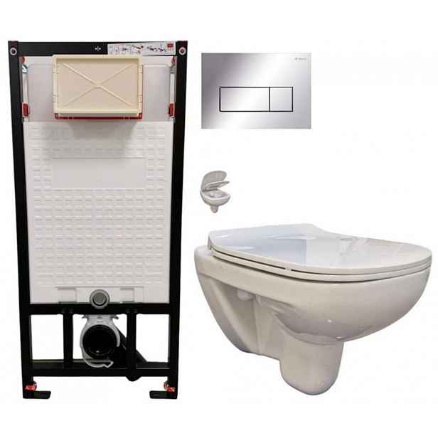 DEANTE Podomítkový rám, pro závěsné WC mísy + SLIM tlačítko chrom + WC bez oplachového kruhu Edge + SEDÁTKO CST_WC01 051P EG1