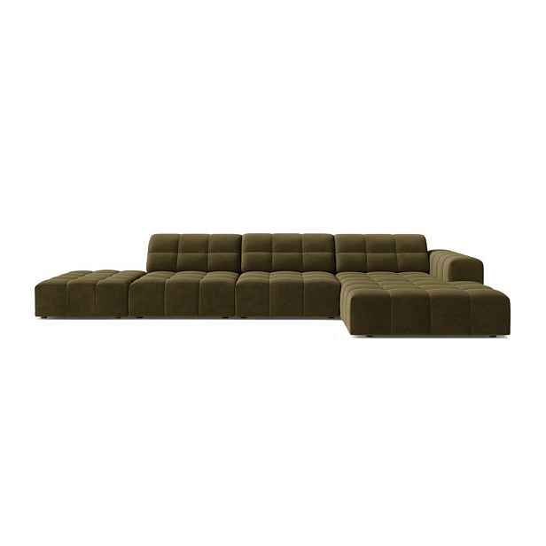 Khaki sametová rohová pohovka (pravý roh/s lenoškou) Chicago – Cosmopolitan Design