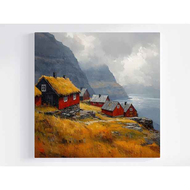 Obraz Na Plátně Canvas Norsko Fiordy Červené Domky Skandinávie 60x60