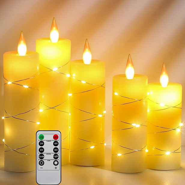 Sada 5 Led svíček Pravý Vosk Pilot Timer Girlanda Efekt plamene