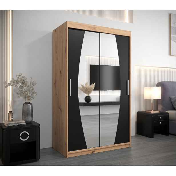 Šatní skříň se zrcadly DARINA - šířka 120 cm, dub artisan / černá