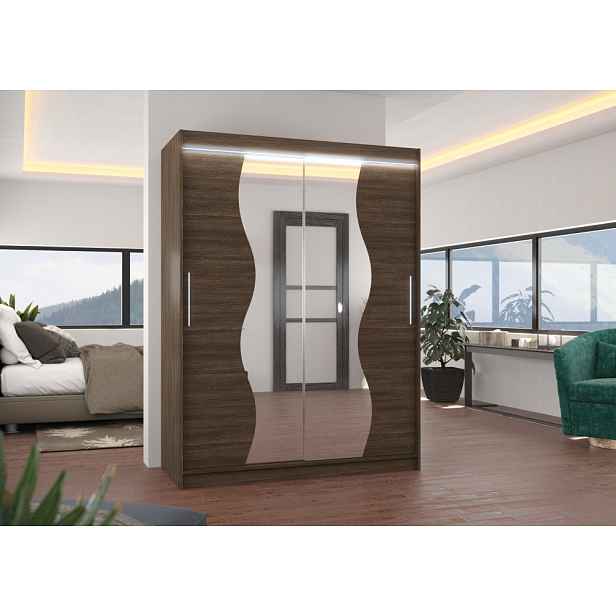 Skříň se zrcadlem a LED osvětlením 150 cm TAFLA - tmavě hnědá
