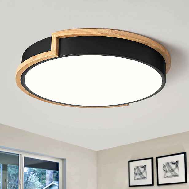 Stropní svítidlo Vikaey Led černá 40 cm 36 W s dřevem 4000 K