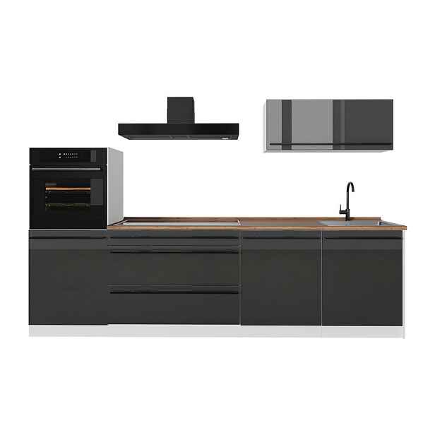 Vicco KUCHYŇSKÝ KOUT R-Line, Antracitový vysoký lesk/Bílá, 280 cm pracovná doska Dub Goldkraft