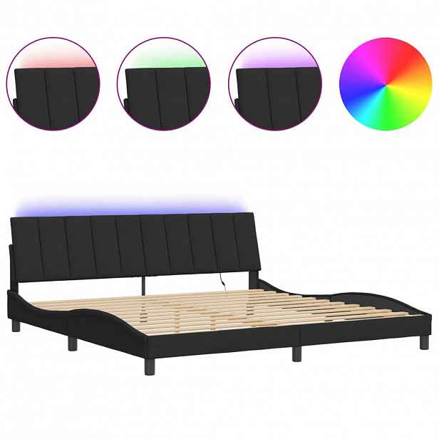 vidaXL Rám postele s LED osvětlením bez matrace Hanko černý 200 x 200 cm samet