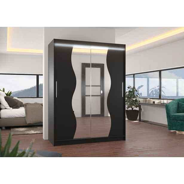 Skříň se zrcadlem a LED osvětlením 150 cm TAFLA - černá