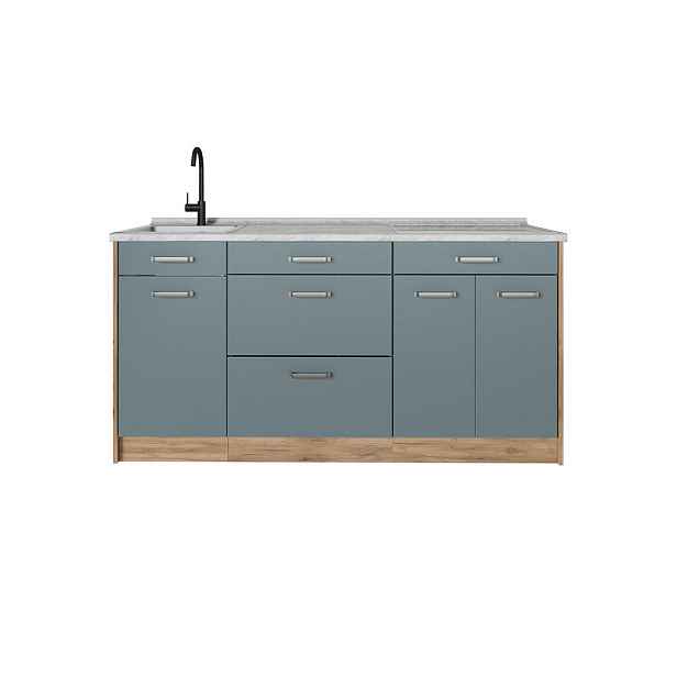 Vicco KUCHYŇSKÝ BLOK R-Line, Modrošedá/Zlatý mocný dub, 160 cm pracovná doska Mramor