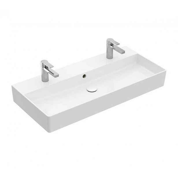 Villeroy & Boch Memento 2.0 - Dvojumyvadlo 100x47 cm, s přepadem, 2 otvory pro baterii, CeramicPlus, alpská bílá 4A22A4R1