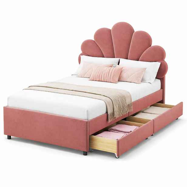 CHICFURN ČALOUNĚNÁ POSTEL 90/200 cm v růžové barvě se 2 zásuvkami ze sametu