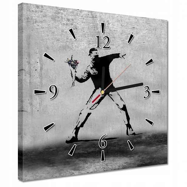 Hodiny 30x30 Banksy Vrhač květin