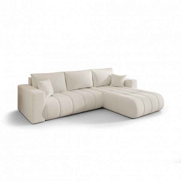 Kaiser Möbel ROHOVÁ SEDAČKA s funkcí spaní a úložným prostorem MILO PREMIUM, tkanina WIND, Ecru, Pravá strana