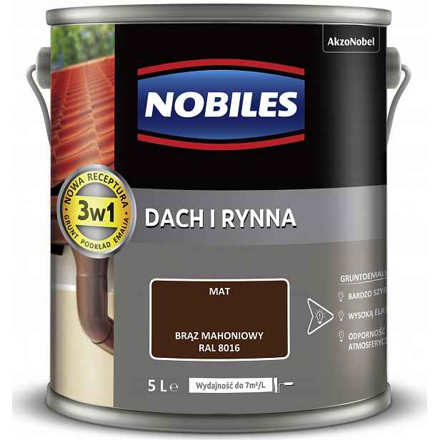 Nobiles Barva pro malování střech pozink Střecha a okap 5L Hnědá Ral 8016