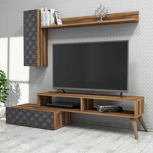 TV stěna / Sestava pod TV Planet - Walnut, Chalcedony
