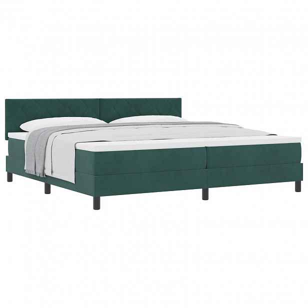 vidaXL Postel s boxspringem s čelo Tmavě zelená 200 x 200 cm samet
