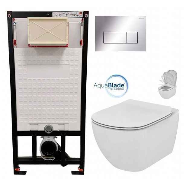 DEANTE Podomítkový rám, pro závěsné WC mísy + SLIM tlačítko chrom + WC Ideal Standard Tesi se sedátkem SoftClose, AquaBlade  CST_WC01 051P TE1