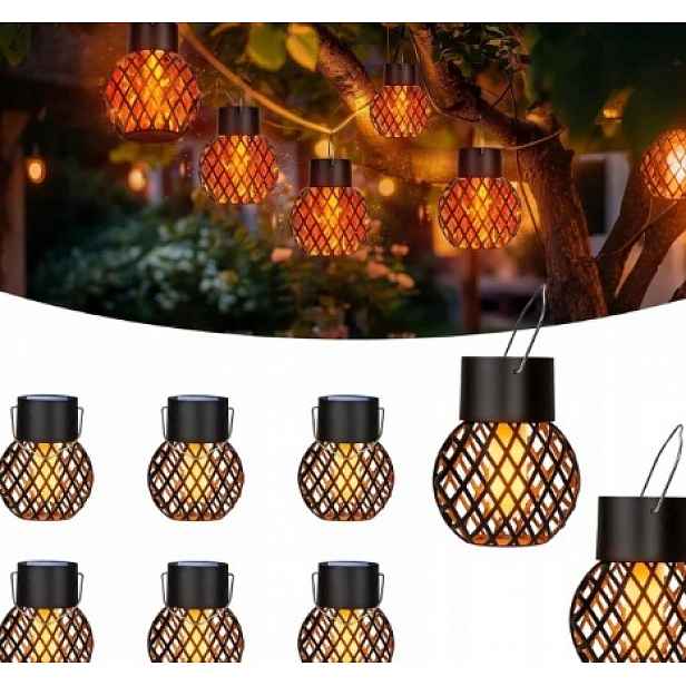 Led Solární Lampiony 8 Ks Závěsné Zahradní Blikající Plamen IP65