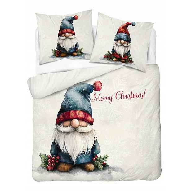 Povlečení 220x200 krémové s skřítkem Merry Christmas