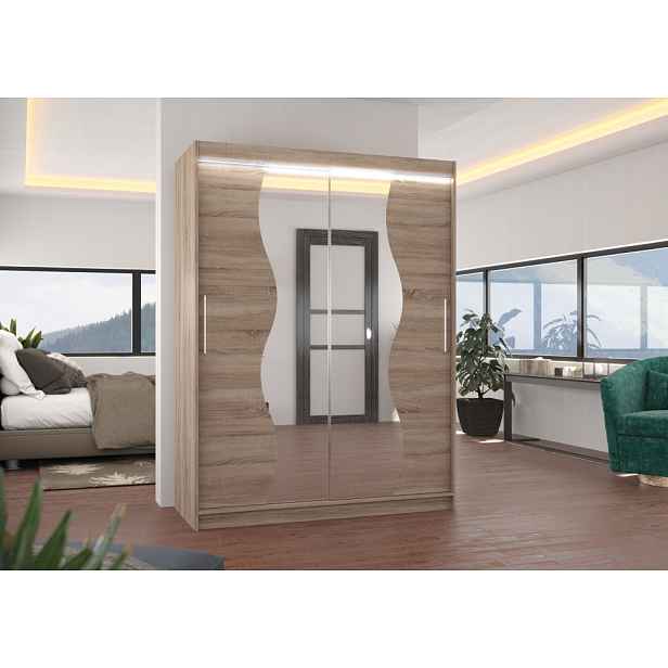 Skříň se zrcadlem a LED osvětlením 150 cm TAFLA - dub lanýž