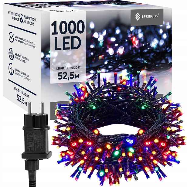 Vánoční Osvětlení Na Stromeček 1000 Led Externí 52,5M Světelný Řetěz Na Vánoční Stromek Do Zásuvky