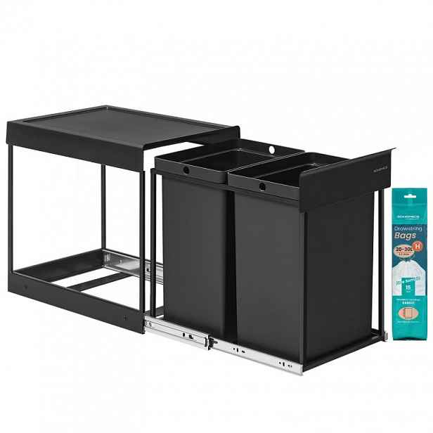 Výsuvný koš na odpad 2x20 l do kuchyňské linky, černý