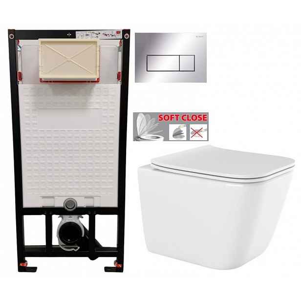 DEANTE Podomítkový rám, pro závěsné WC mísy + SLIM tlačítko chrom + WC INVENA PAROS  + SEDÁTKO CST_WC01 051P RO1