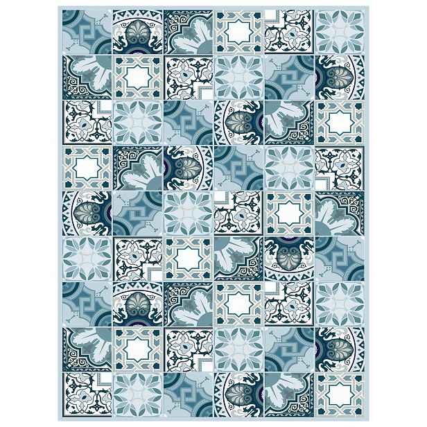 Fototapeta mělký bílo-modrý ornament vzor dlaždic 206x275 lepidlo