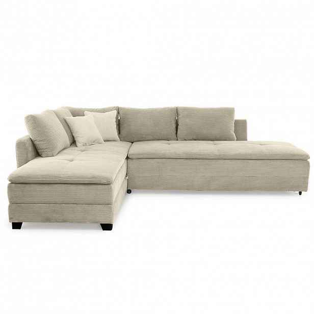 luma-home ROHOVÁ POHOVKA – PRO DLOUHODOBÉ SPÁNÍ: Dvoulůžková postel s boxspringem, 306 × 223 × 95 cm (Š×H×V), béžovo-šedý kord / 15161
