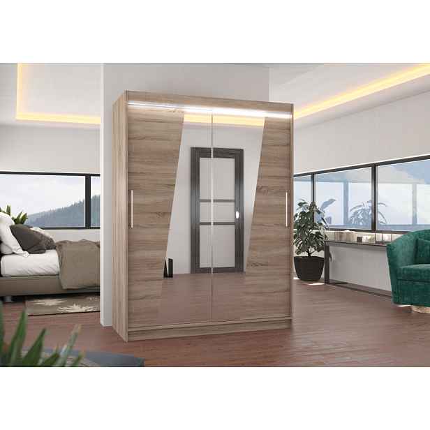 Šatní skříň se zrcadlem 150 cm s LED osvětlením DAFA - dub lanýž