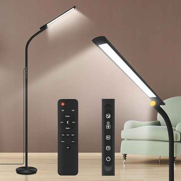 Stojací lampa pro denní svícení 10000 lux dálkový ovladač, dotyková, černá