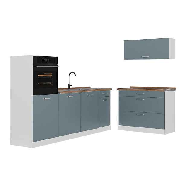 Vicco KUCHYŇSKÝ KOUT R-Line, Modrošedá/Bílá, 220 cm bez pracovní desky
